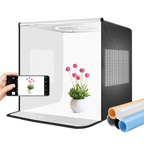 Pro 24"x24" Photo Studio Light Box 3-Side Light Panel/3-Temp/Dimmable 10%-100%/CRI95+ with 5 PVC Backdrops Portable Softbox for Jewelry, 336 True-Color LEDs Product Photography