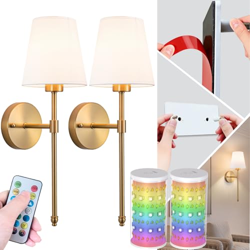 slywise Peel and Stick Wall Sconces Stick On Wall Sconce Set of 2 Battery Operated Wireless Adhesive Wall Lights Corn Bulb with 10000mAh Battery Easy Install for Bedroom Living Room Wall Decor