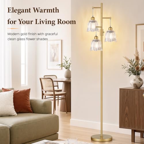 Image of Dimmable Flower Floor Lamp, 3 x 900LM LED Bulbs Included, Modern