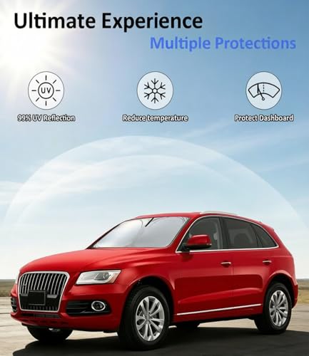 Image of Car Front Windshield Sun Shade for Q5 2014 2015 2016 2017, Car Window SunShades Shield Cover Visor Protector with 240T Reflective Fabric UV & Sun Heat Protection Accessories