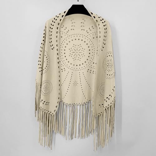 Western Shawl Fashion Women's Faux Suede Laser Cut Triangle with Long Tassel Solid Color Cloak Hollow Fringe Scarf2