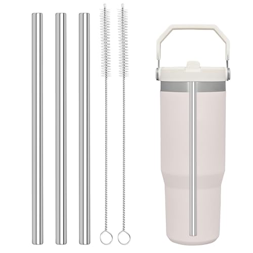 LUCKINEE Replacement Stainless Steel Straws for Stanley IceFlow Tumbler 30 oz, 3 Pack Metal Reusable Straws with 2 Straw Cleaner Brushes for IceFlow Tumbler Accessories