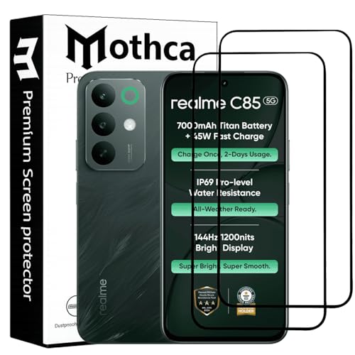 Image of Mothca Military-Grade Tempered Glass Screen Protector Compatible for Realme C85 5G with Edge to Edge Coverage - Case Friendly, Anti-Scratch & Bubble-Free Installation Kit (Pack of 2)