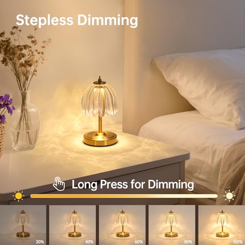 Image of Shenmoyl Tulip Small Table Lamp, 5200mAh Cordless Touch Control Mini Table Lamp with 3 Color Temps & Stepless Dimming, Perfect for Small Spaces like Dressers, Bedsides, Bookshelves (Transparent Tulip)