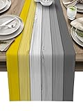 Queenker Farmhouse Table Runner,Rustic Yellow Grey Ombre Gradient Wood Grain Burlap Dresser Runner,K