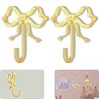 XHIPY 2Pcs Large Size Gold Bow Wall Hook, Gold Coat Hook, Metal Hook, Bow Room Decor Hooks for Coats, Coffee Mugs, Hats, Bags, Bath Towels and Room Decorations