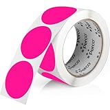 Perco Fluorescent Pink 2-Inch Round Circle Dot Sticker Labels with Easy Peel Perforation - 500 Labels per Roll - Strong Adhesion, Vibrant Colors for Organizing, Crafting & More - Made in USA