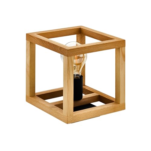 Lampe décorative cube Eglo en acier noir et bois E27