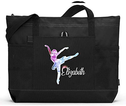 Ballerina/Ballet Personalized Tote with Mesh Pockets and Zippered Closure