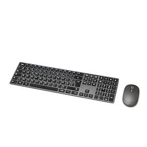 Amazon Basics souris sans fil rechargeable - Clavier complet ultra-mince et silencieux avec pavé numérique, FR Layout Gray, noir