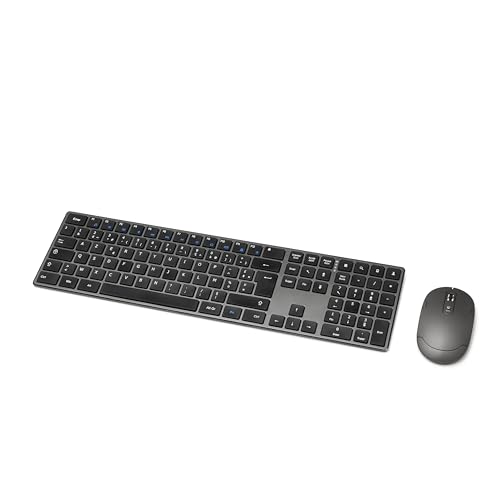 Amazon Basics souris sans fil rechargeable - Clavier complet ultra-mince et silencieux avec pavé numérique, FR Layout Gray, noir