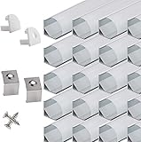 Doble accesorio: este paquete de 20 (segmentos de 1 m) perfil LED en forma de V viene con más que suficientes accesorios de montaje, incluyendo cubiertas de PC lechosas (20 unidades). ), clips de fijación de metal (40 unidades. ), tapas (40 unidades). ), tornillos (40 unidades)