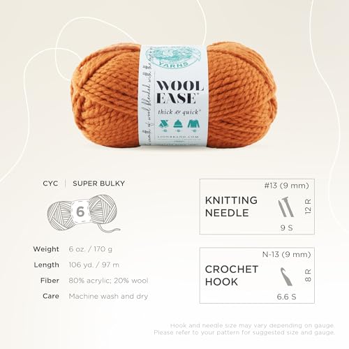 Image of Lion Brand Yarn Wool-Ease Thick & Quick Yarn, Soft and Bulky Yarn for Knitting, Crocheting, and Crafting, 3 Pack, Pumpkin | Super Bulky Wool Acrylic Blend Fiber for Soft Hats, Sweaters, Chunky Blankets, Yarn for Crochet, Knitting, Crafts, Weaving