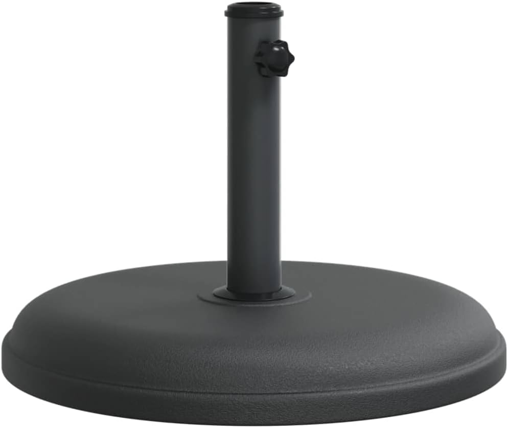 vidaXL Round Parasol Base 17.5"x12.2" - Umbrella Stand for Ø1.3/1.4"/1.5" Poles, Black, Concrete-Filled Plastic Shell, Iron Tube, 33.1lb, Tightening Knob, Outdoor Stability, Assembly Required
