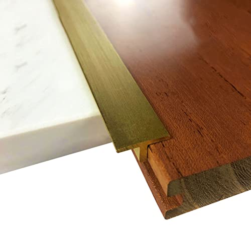 Kantenanleimstreifen Bodenübergangsleiste mit Schlitzsockel Schwellenleiste aus Holzfliesen für Türen unebene Böden Bodentrennleisten aus Aluminium (Farbe: Gold)