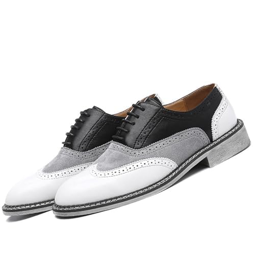 Men's Leather lace-up Brogues Dress Oxford Shoes Classic Wingtip Two Tone Derby Gatsby Prom Shoes Fashion Round Toe Business Formal Leather Shoes2