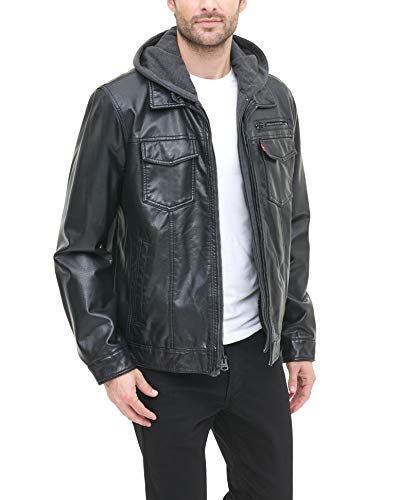 Levi's Men's Faux Leather Trucker Hoody With Sherpa Lining (Regular And Big And Tall Sizes), Black, X-Large #TOP5
