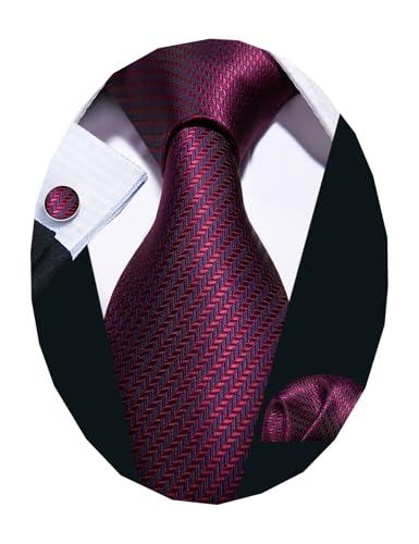 Barry.Wang Designer Classic Ties for Men Set Formal Pocket Square Cufflink Check Plaid