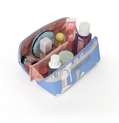 Image of American Tourister x Love Child by Masaba Polyester Cosmetic Pouch for Women /Travel Makeup Organizer /Stylish Multipurpose Toiletry Bag for Cosmetics, Accessories /Lightweight & Durable- Blue