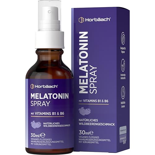 Melatonin Spray Hochdosiert | Einschlafspray mit Vitamin B6 & B1 | Wildbeerengeschmack | 0 5mg pro Tage | Horbaach