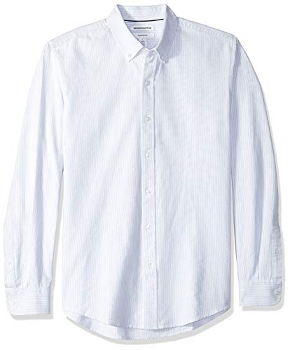 Amazon Essentials Men's Slim-Fit Long-Sleeve Stripe Oxford Shirt, Blue, Small