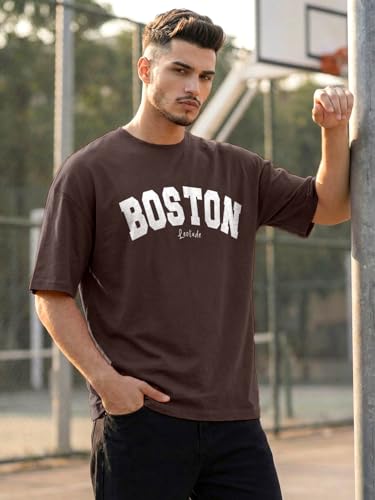 Image of LEOTUDE Men's Half Sleeve Round Neck Cottonblend Graphic Print Oversized Tshirt for Man