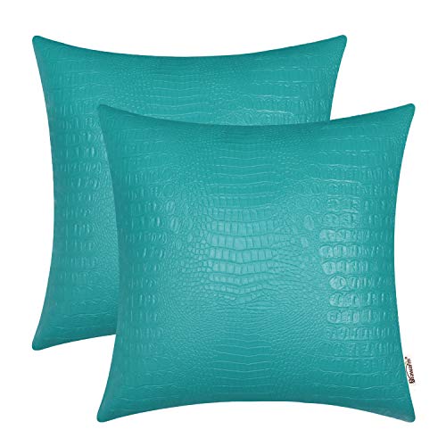 BRAWARM Teal Faux Leather Pillow Covers 20x20, Embossed Crocodile, 2 Pack