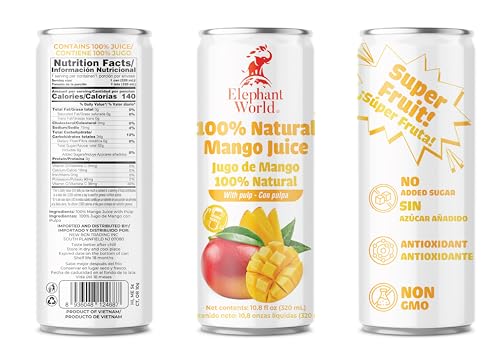 Image of Elephant World 100% Natural Mango Juice | NON GMO | 10.8 oz (Pack of 12), Mango