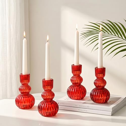 Glass Taper Ribbed Candle Holders Set of 4