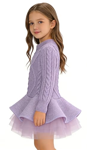 Image of Girl's Winter Sweater Tutu Dress Cable Knit Long Sweaters for Toddler Girl