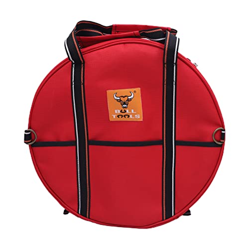 Image of BULL TOOLS EV Charging & Jumper Cable Storage Bag, Organizer 6 Pocket Handmade Carry Bag - 15x15x4 Inch Waterproof Ballistic Polyester Round Bag, Cords, Small Tools, For Motor Vehicles - Red