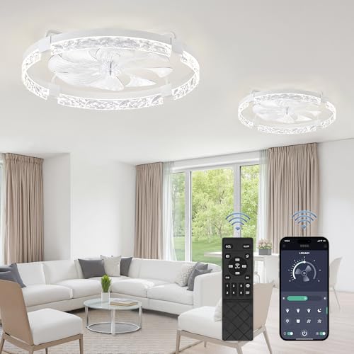 Image of LEDIARY 2-Pack 24 inch Ceiling Fans with Lights, APP & Remote, White