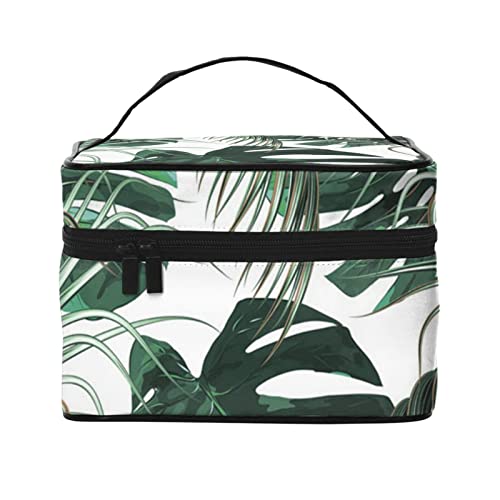 Trousse de maquillage femme à motif tropical noir de grande capacité