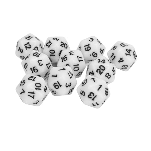 10-teiliges Leichtes Würfelset, Proof D20 Polyeder-Würfelset, Hochfeste 20-seitige Würfel für RPG-Spieltische (White)
