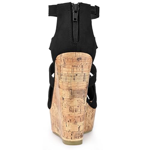 Allegra K Women's Platform Peep Toe Cutout Caged Cork Wedge Heel Sandals4