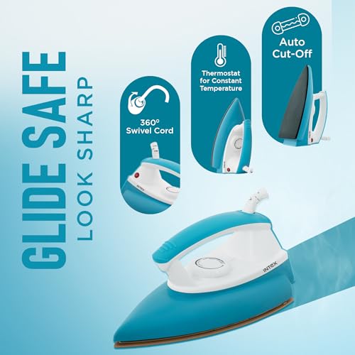 Image of Intex Glidex Core Basic Dry Iron 1000W Blue | Non-Stick Soleplate | Adjustable Temperature Control | Lightweight Shock Proof Dry Iron for Fast Everyday Ironing at Home