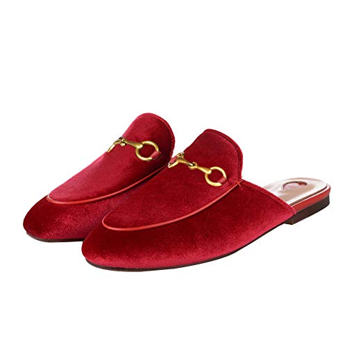 Image of Arqa Mules for Women Almond Toe Leather Flats Slip-on Comfort Backless Loafers Buckle Mule Shoes