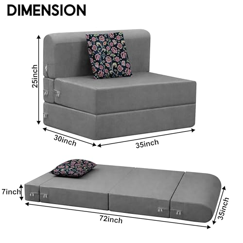 Image of Convertible 3 * 6 Single Seater Sofa Cum Bed | Foldable Sofa Bed for Apartments & Studio Rooms (Grey, URBANPRO)
