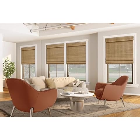 Cordless Woven Wood Roman Shades, 72W x 36H, Eastfield Teak, Sizes 20-72 Wide and 24-72 High Cover