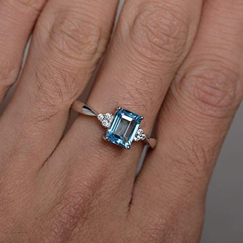 Metmejiao Square Gemstone Ring Promise Eternity Rings Women's Silver Ring Princess Cut Sapphire Engagement Diamond Jewelry