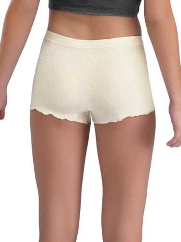 Kids Girls Ribbed Lettuce Hem Shorts Solid Color Dance Panties Bowknot Safety Underdress Shorts Underwear2