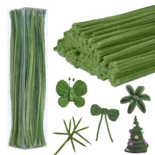 Iuuidu 200PCS Pipe Cleaners, Green Pipe Cleaners Chenille Stem, Fuzzy Sticks Pipe Cleaners Craft Supplies for DIY Arts Crafts Project