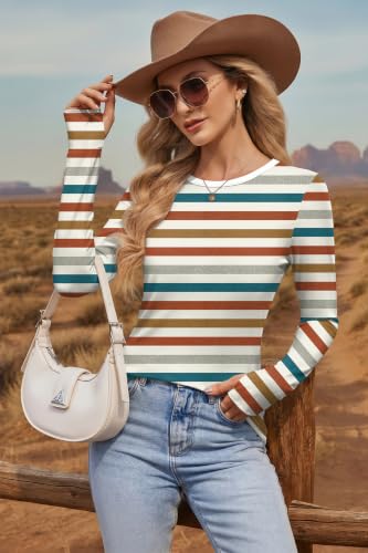Ekouaer Womens Long Sleeve Tops Crew Neck Shirts Fall Clothes Stripe XL - image 3
