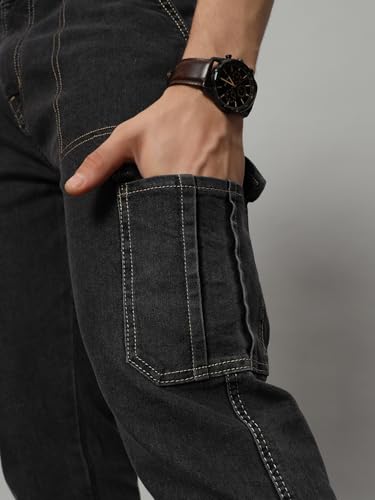 Image of Mens Stretchable Solid Cargo Jeans