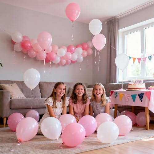 Image of Pink and White Balloons, 60 Pieces Pink Balloon White Latex Balloon for Girl Women Birthday Party