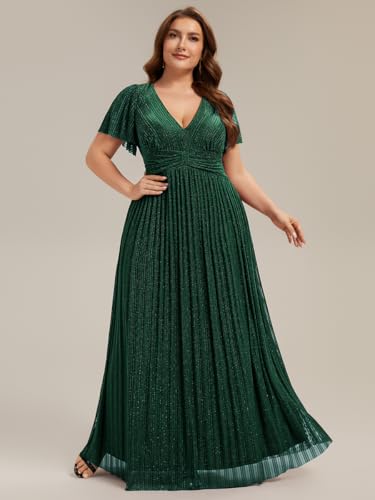Image of Ever-Pretty Women's Plus Size Glitter Formal Dresses for Curvy Women A Line V Neck Gala Mother of Bride Dress Evening Gown