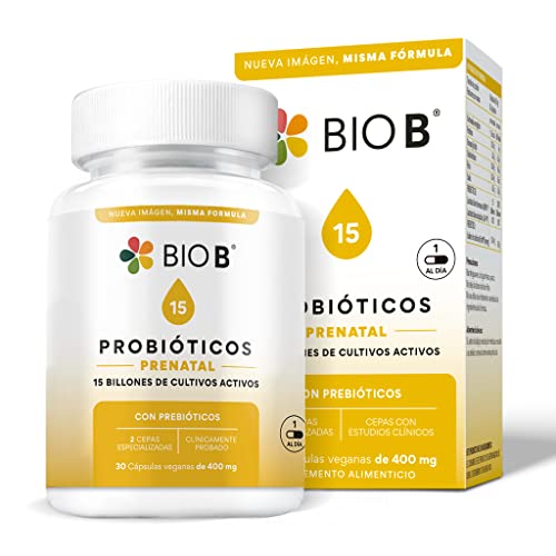 Productos Para El Embarazo, BIO B | Probióticos Prenatal con 15 billones UFC y cepas especializadas + prebióticos | 30 cápsulas veganas