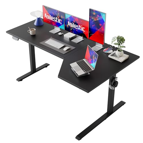 Image of Agilestic Electric Standing Desk, Height Adjustable Desk, 63 x 35 Inch Sit Stand up for Work Office Home, L Shaped Ergonomic Rising Computer Table with Memory Preset, Black