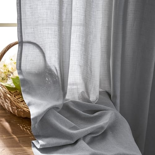 Image of jinchan Linen Curtains Light Filtering Back Tab 50x96 Inch 2 Panels Grey