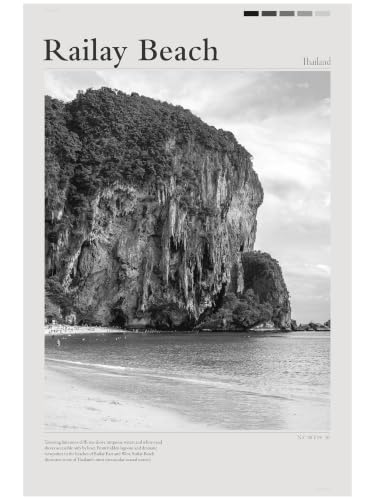 Poster Railay Beach Thaïlande photo d'art noir et blanc A2 pour style intérieur
